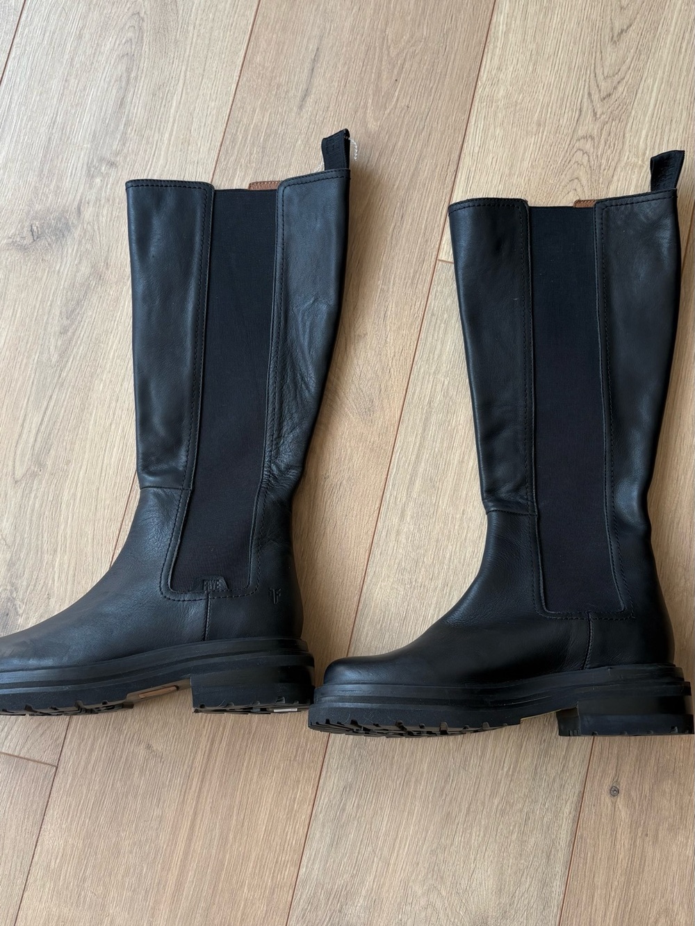 Frye Black Tall Leather Chelsea Lug Boots